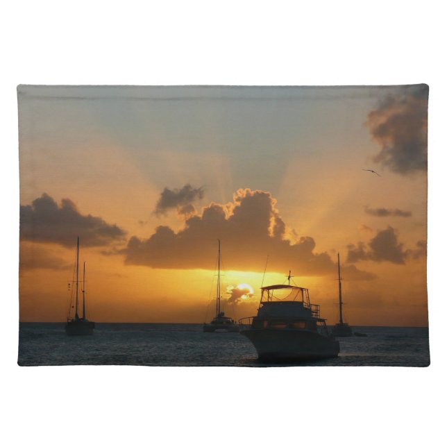 Ships and Sunset Tropical Seascape Cloth Placemat (Front)
