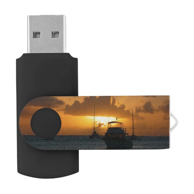 Ships and Sunset Tropical Seascape Flash Drive (Opened)