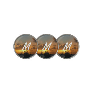 Ships and Sunset Tropical Seascape Golf Ball Marker