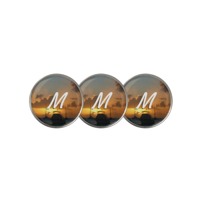 Ships and Sunset Tropical Seascape Golf Ball Marker (3 Up)