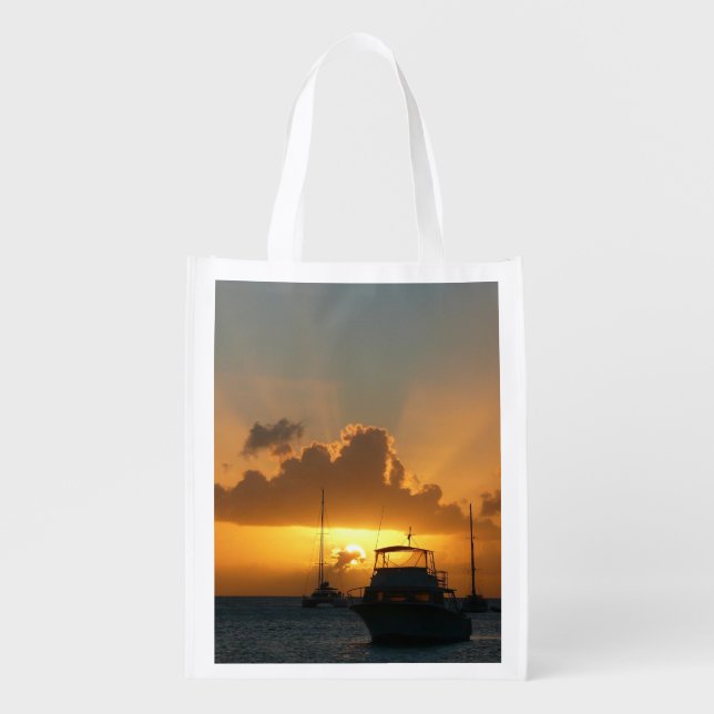 Ships and Sunset Tropical Seascape Grocery Bag (Front)