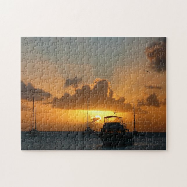 Ships and Sunset Tropical Seascape Jigsaw Puzzle (Horizontal)