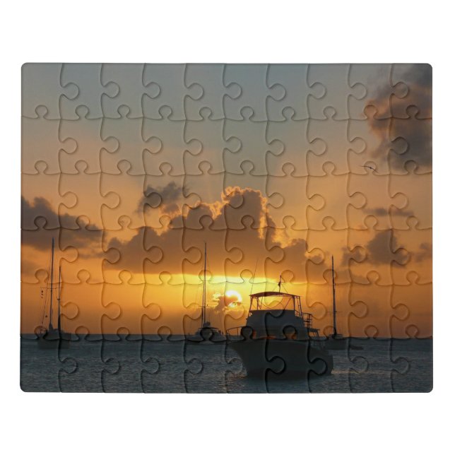 Ships and Sunset Tropical Seascape Jigsaw Puzzle (Puzzle Horizontal)