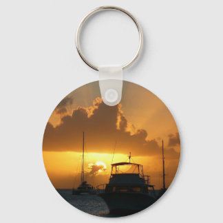 Ships and Sunset Tropical Seascape Keychain