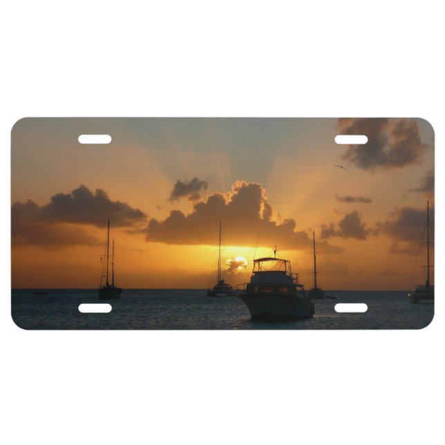 Ships and Sunset Tropical Seascape License Plate (Front)