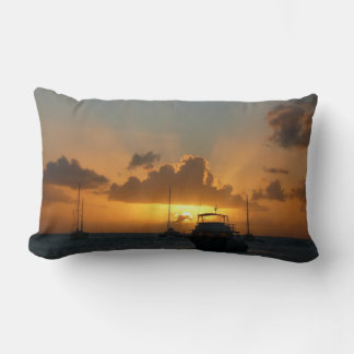 Ships and Sunset Tropical Seascape Lumbar Pillow
