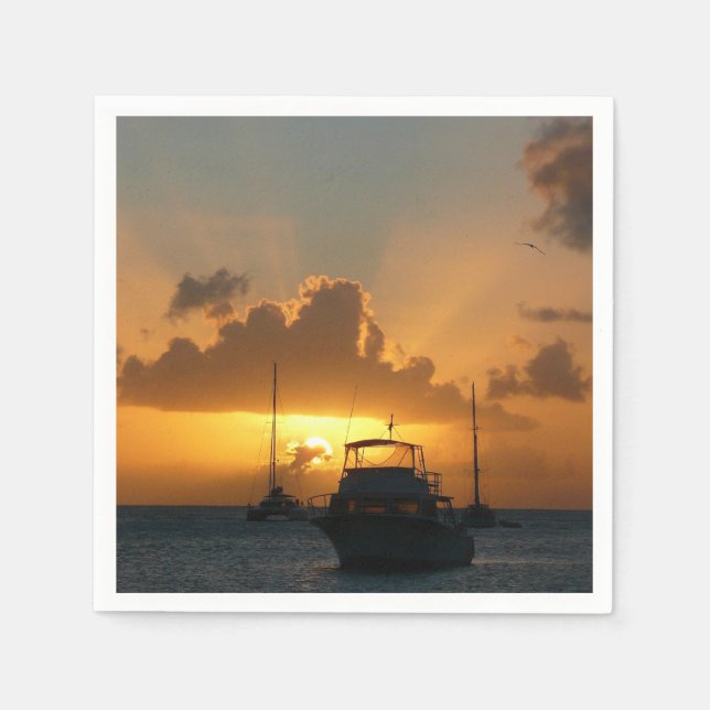 Ships and Sunset Tropical Seascape Napkins (Front)