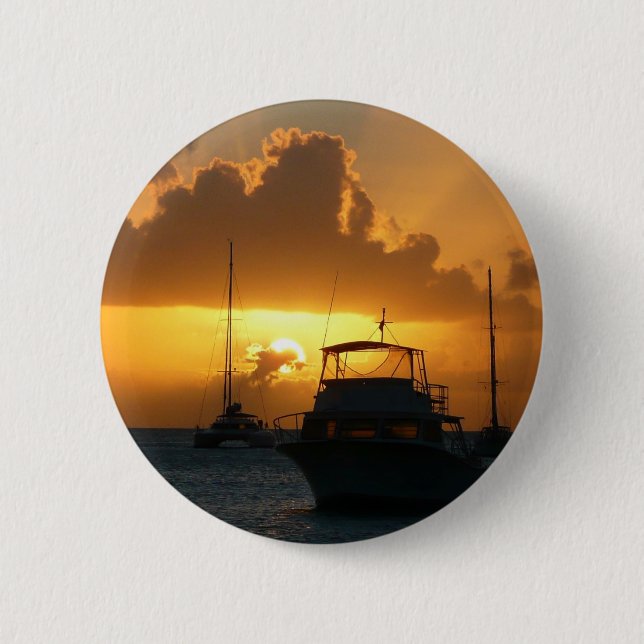 Ships and Sunset Tropical Seascape Pinback Button (Front)
