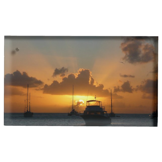 Ships and Sunset Tropical Seascape Place Card Holder (Front)