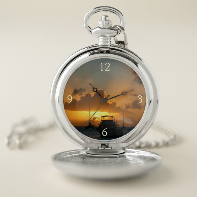 Ships and Sunset Tropical Seascape Pocket Watch (Inside)