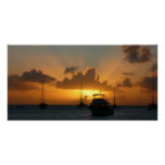 Ships and Sunset Tropical Seascape Poster