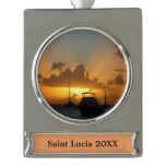 Ships and Sunset Tropical Seascape Silver Plated Banner Ornament