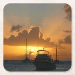 Ships and Sunset Tropical Seascape Square Paper Coaster