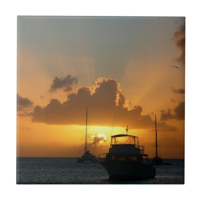 Ships and Sunset Tropical Seascape Tile (Front)