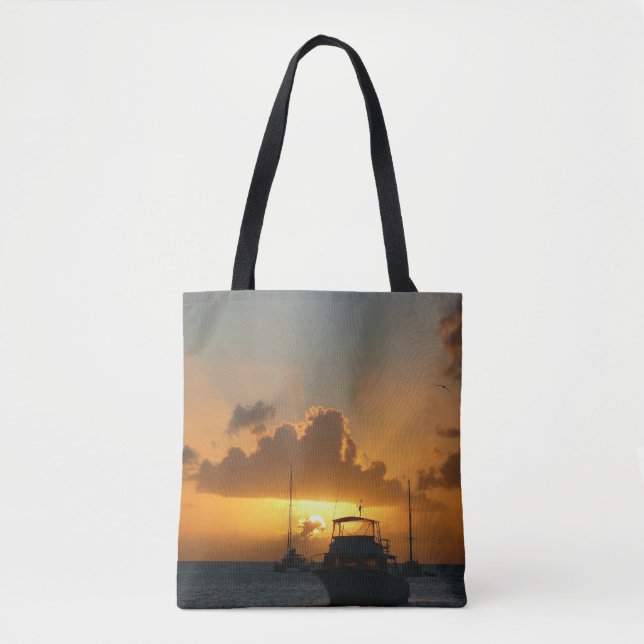 Ships and Sunset Tropical Seascape Tote Bag (Front)