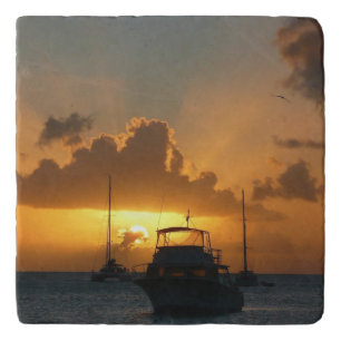 Ships and Sunset Tropical Seascape Trivet
