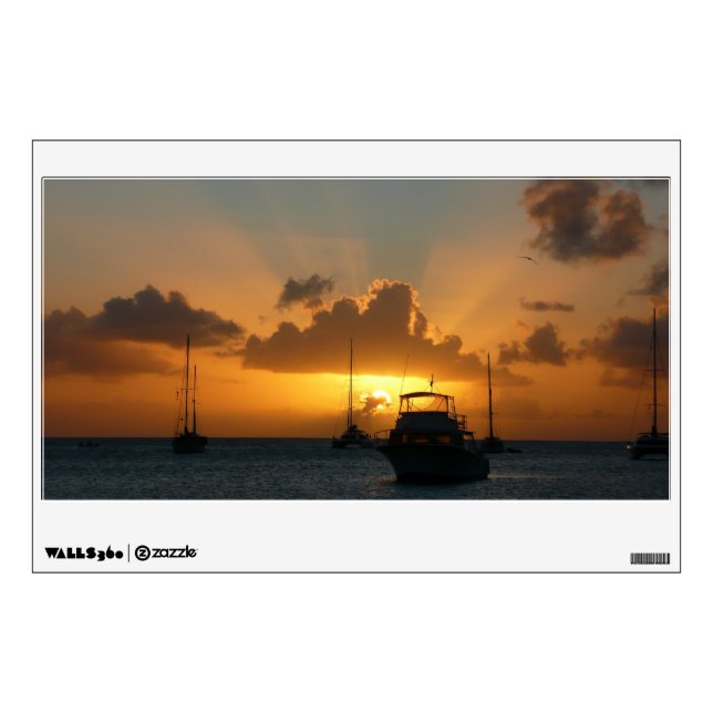 Ships and Sunset Tropical Seascape Wall Sticker (Front)