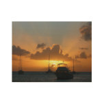 Ships and Sunset Tropical Seascape Wood Poster