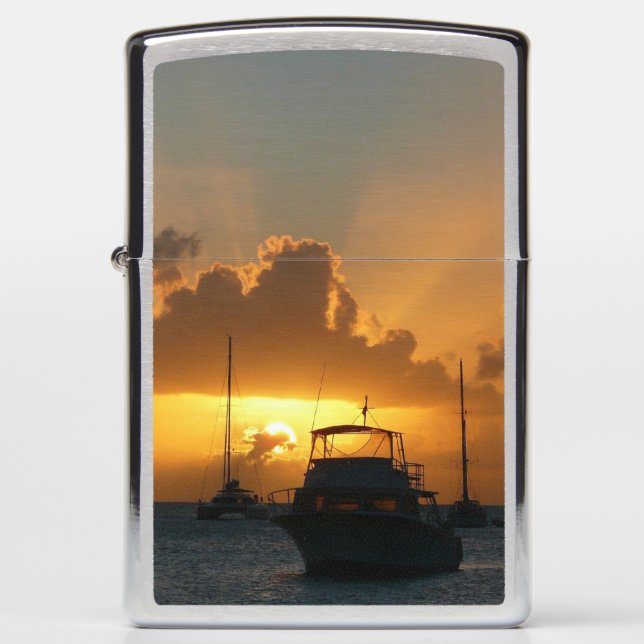 Ships and Sunset Tropical Seascape Zippo Lighter (Front)