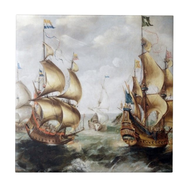Ships at sea 1632 ceramic tile (Front)