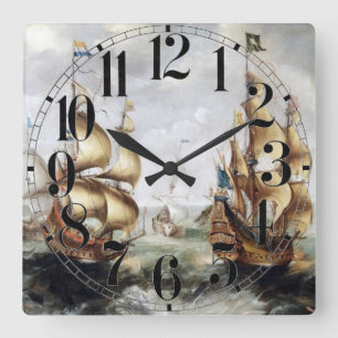 Ships at sea 1632 square wall clock