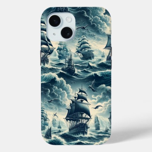  Ships at sea during a storm iPhone 15 Case
