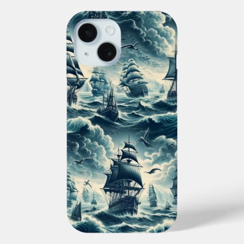 Ships at sea during a storm iPhone 15 case