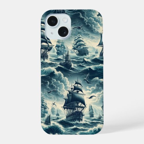 Ships at sea during a storm iPhone 15 case