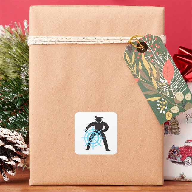 Ships Captain At The Helm Square Sticker (Creator Uploaded)