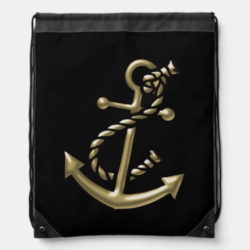Ships Gold Anchor Nautical_themed Design Drawstring Bag