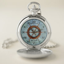 Ship's Helm Nautical Pocket Watch Blue