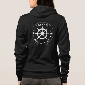 Ships Helm Wheel Stars Captain or Boat Name Black Hoodie