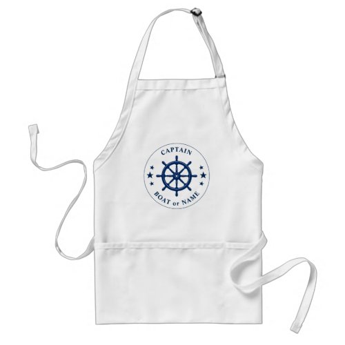 Ships Helm Wheel  Stars Captain or Boat Name Blue Adult Apron