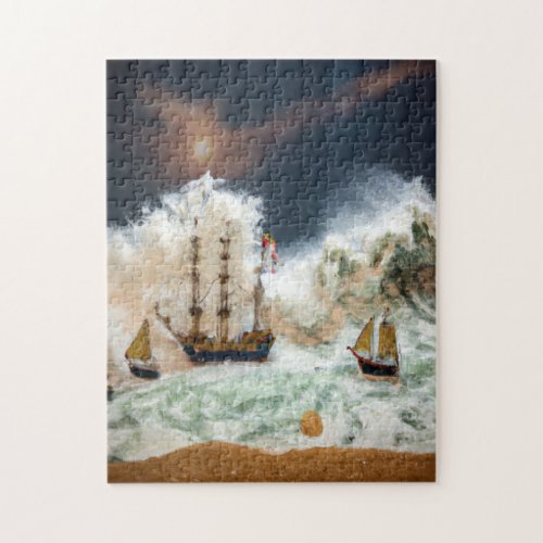 Ships in a Storm _ Oil Painting Jigsaw Puzzle