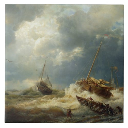 Ships in a Storm on the Dutch Coast Ceramic Tile