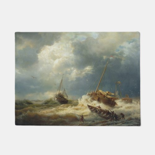 Ships in a Storm on the Dutch Coast Doormat