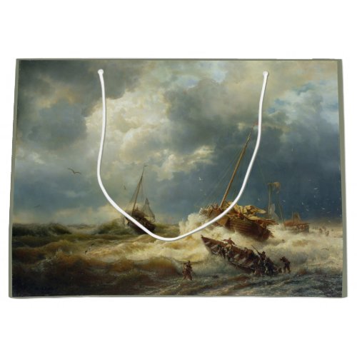 Ships in a Storm on the Dutch Coast Large Gift Bag
