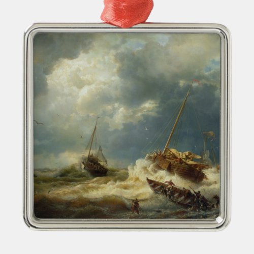 Ships in a Storm on the Dutch Coast Metal Ornament