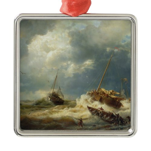 Ships in a Storm on the Dutch Coast Metal Ornament