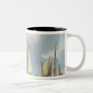 Ships in Calm Water with Figures by the Shore Two-Tone Coffee Mug
