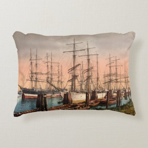 Ships in Hamburg Harbour Germany Accent Pillow