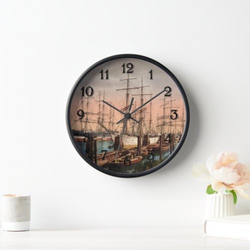 Ships in Hamburg Harbour Germany Clock