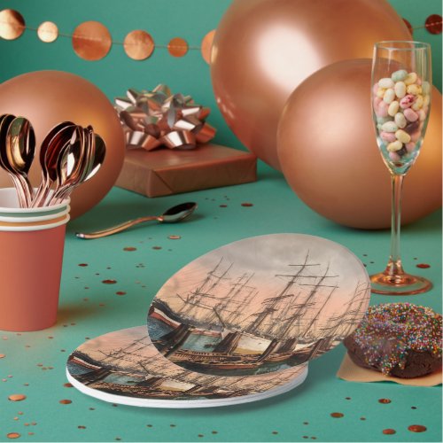 Ships in Hamburg Harbour Germany Paper Plates