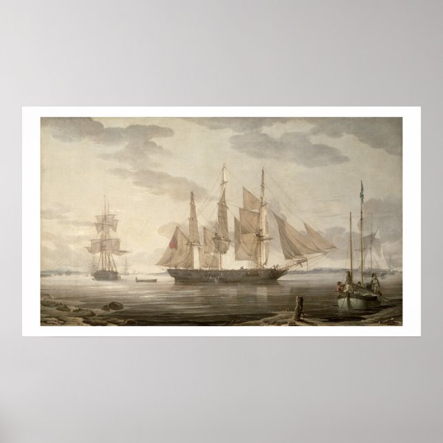 Ships in Harbor, 1805 (oil on canvas) Poster (Front)