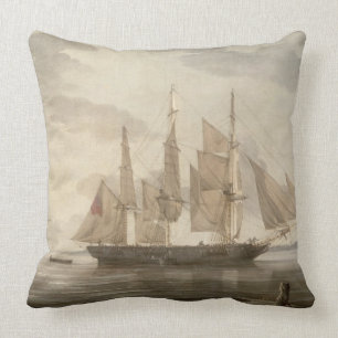 Ships in Harbour, 1805 (oil on canvas) Throw Pillow