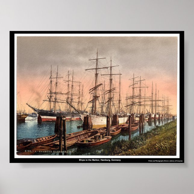 Ships in the Harbor, Hamburg, Germany Poster (Front)