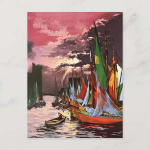 Ships in the Port of La Rochelle Art Holiday Postcard