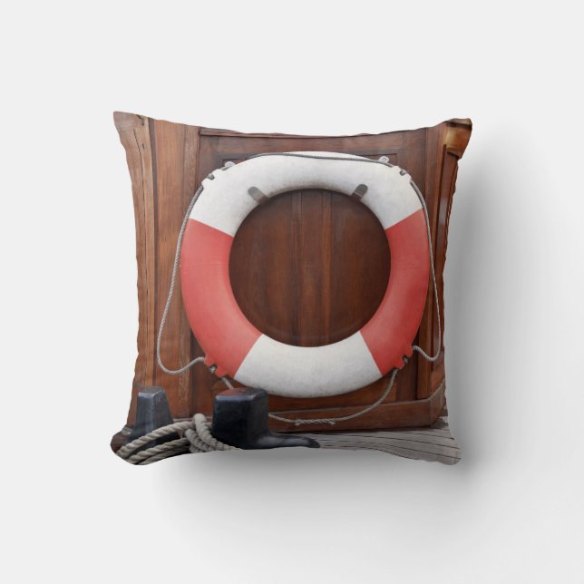 Ships Lifebelt Throw Pillow (Front)