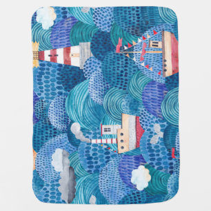 Ships & Lighthouse: Childish Watercolor Baby Blanket