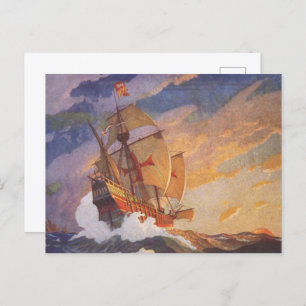 Ships of Christopher Columbus at sea by N.C. Wyeth Postcard